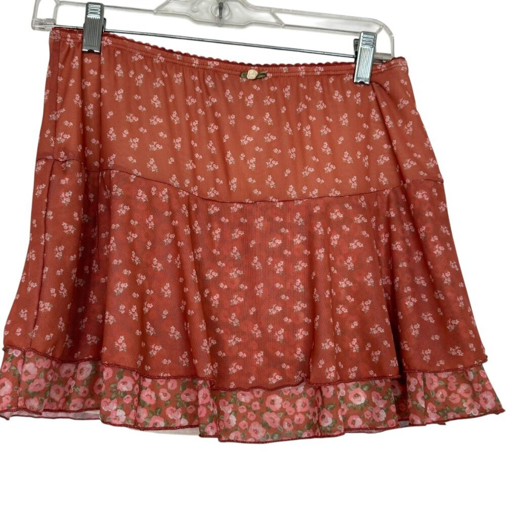 NWT Originality Floral Layered Ruffle Elastic Waist Mini Skirt Juniors Large